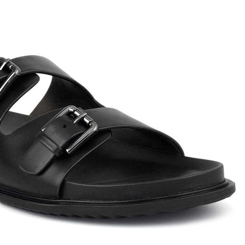 Black Double Strap Buckle Sliders