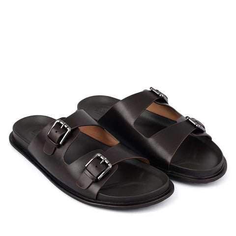 Brown Double Strap Buckle Sliders