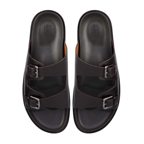 Brown Double Strap Buckle Sliders