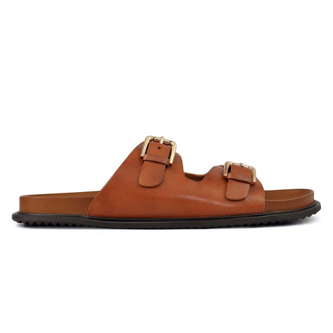 Tan Double Strap Buckle Sliders