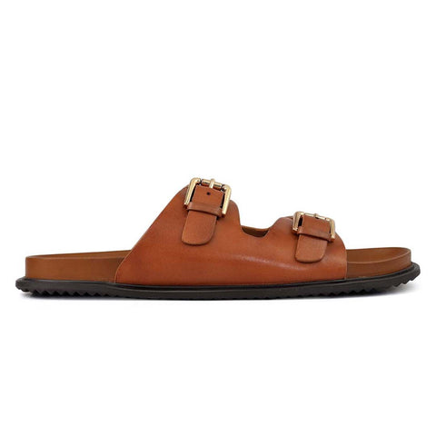 Tan Double Strap Buckle Sliders