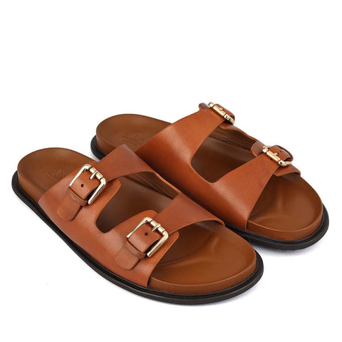Tan Double Strap Buckle Sliders