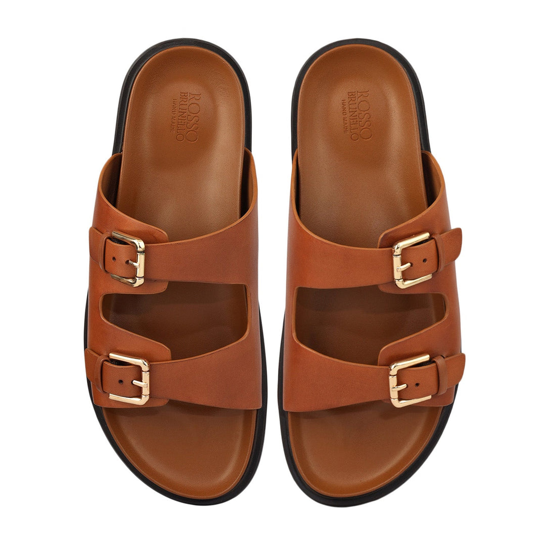 Tan Double Strap Buckle Sliders