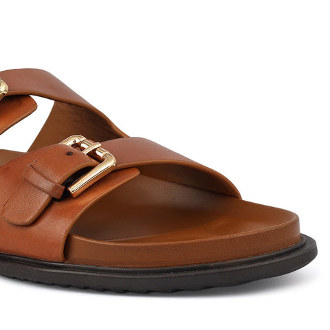 Tan Double Strap Buckle Sliders