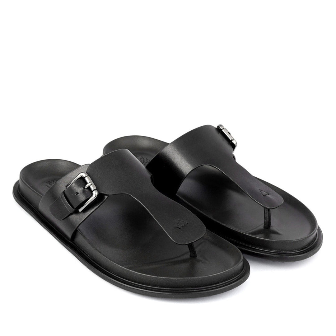Black Thong Buckle Sliders