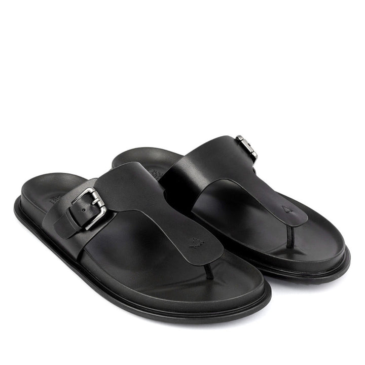 Black Thong Buckle Sliders