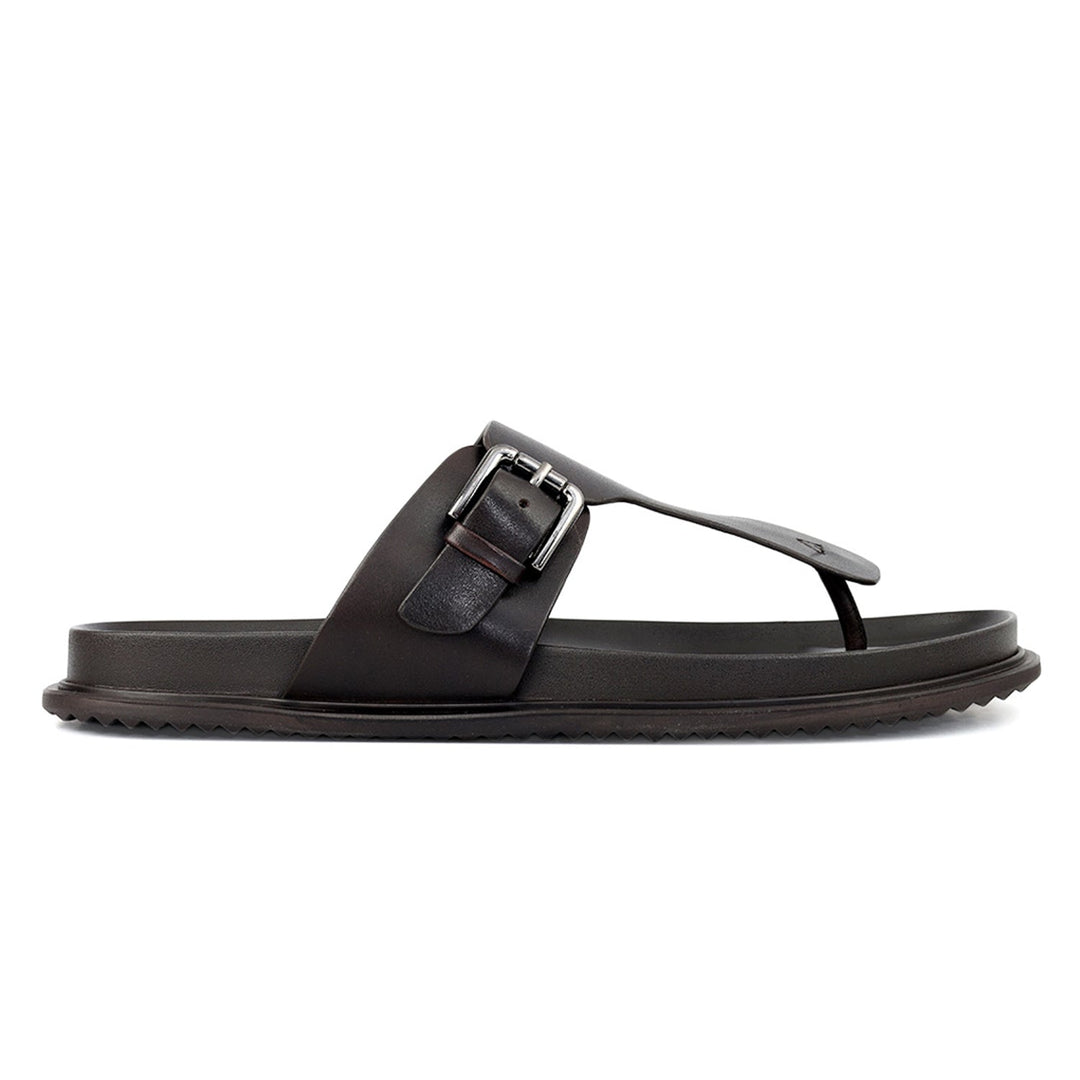 Brown Thong Buckle Sliders