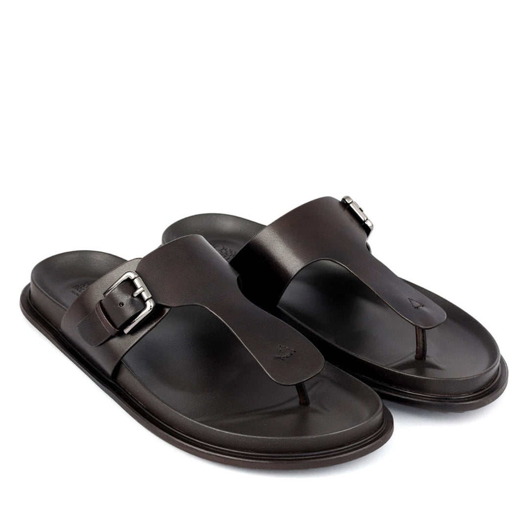 Brown Thong Buckle Sliders