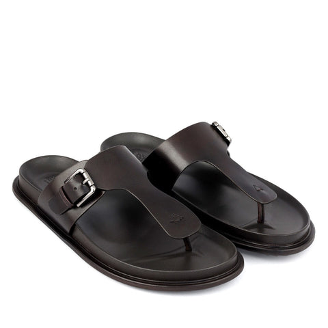 Brown Thong Buckle Sliders