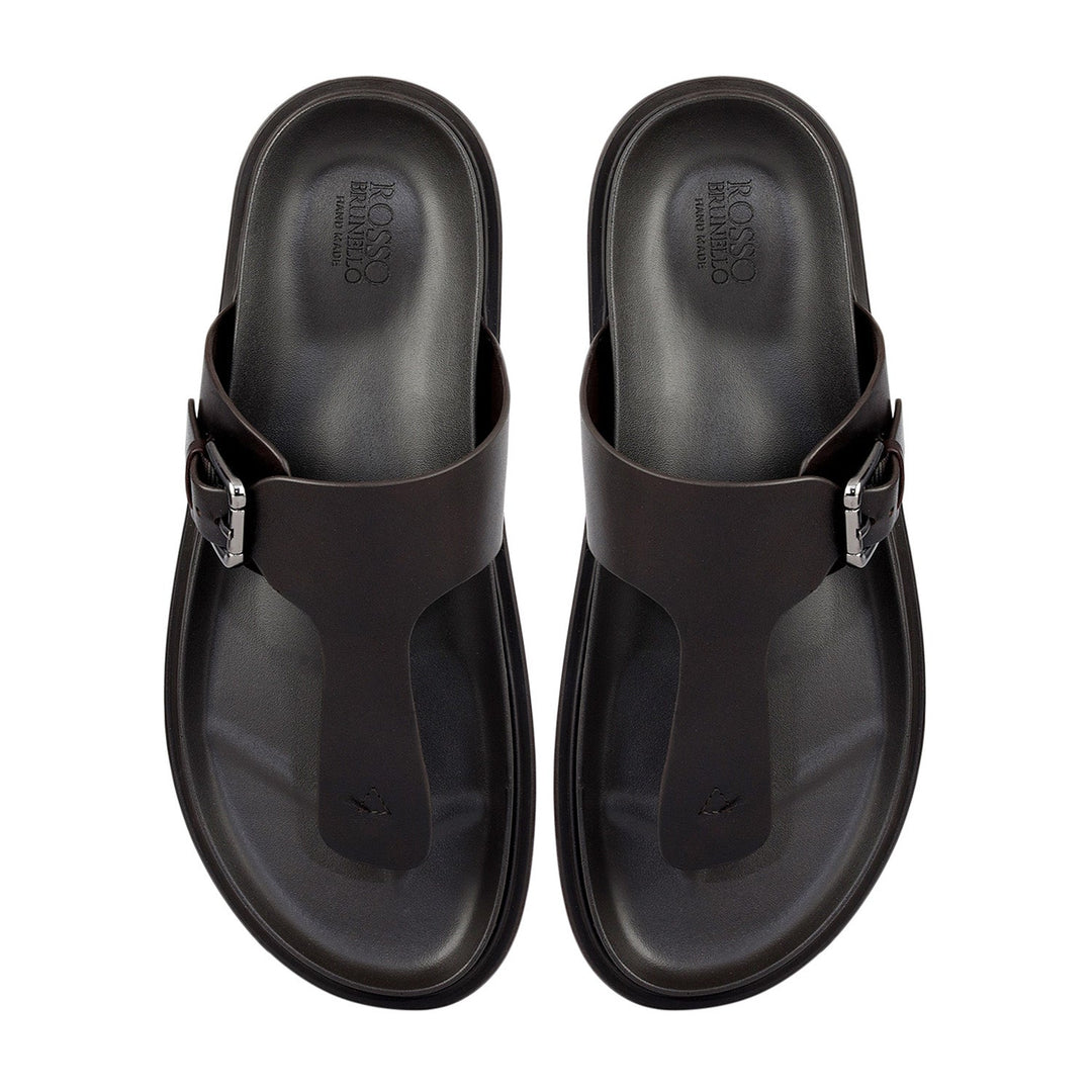 Brown Thong Buckle Sliders