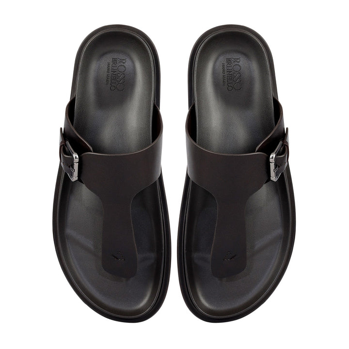 Brown Thong Buckle Sliders