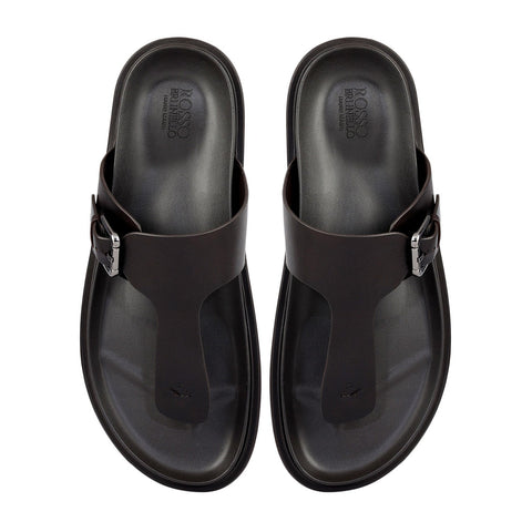 Brown Thong Buckle Sliders