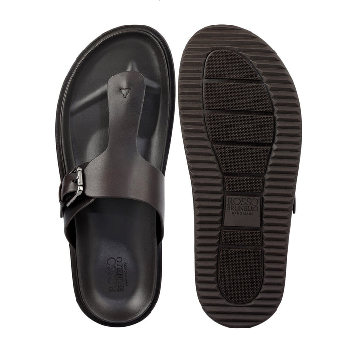 Brown Thong Buckle Sliders