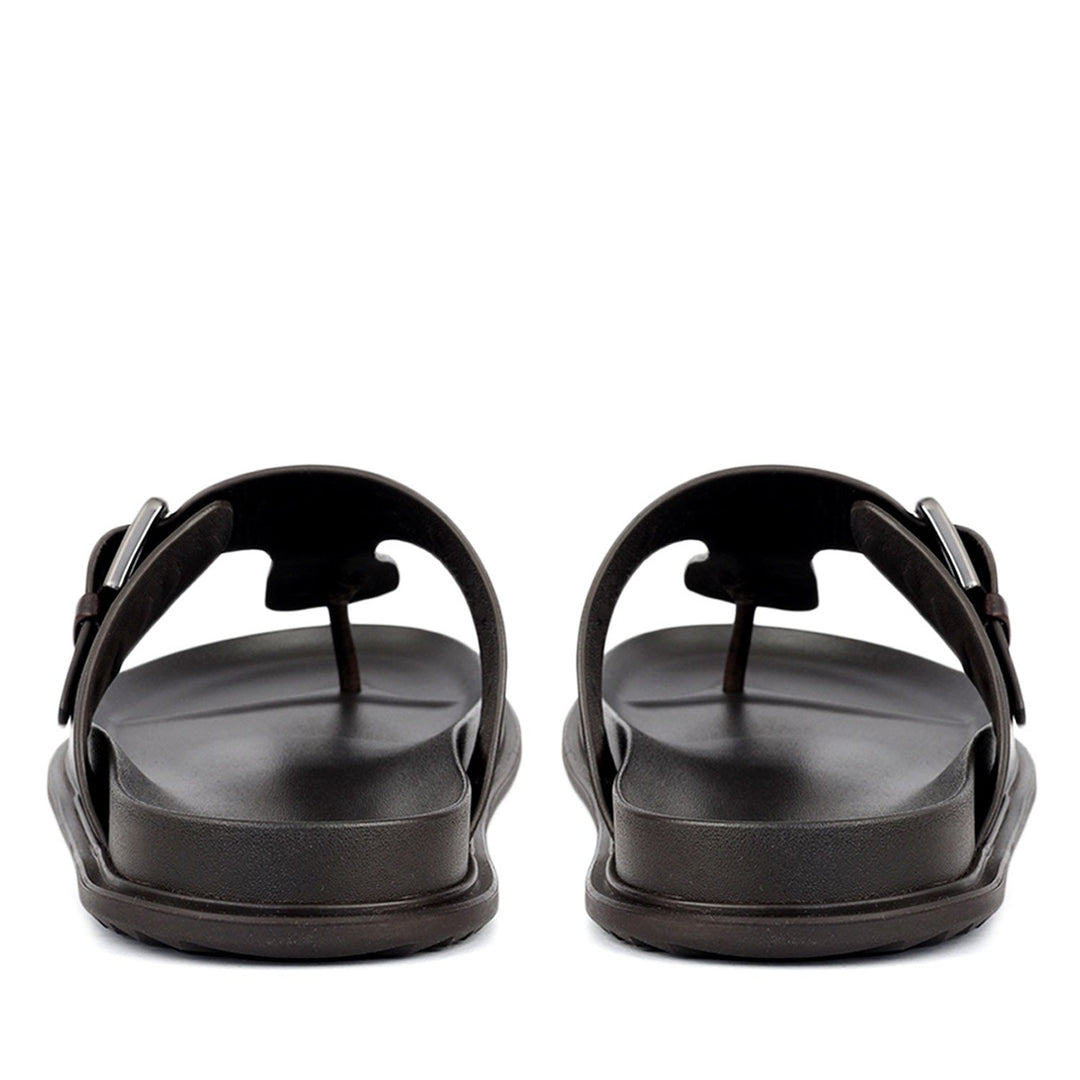 Brown Thong Buckle Sliders