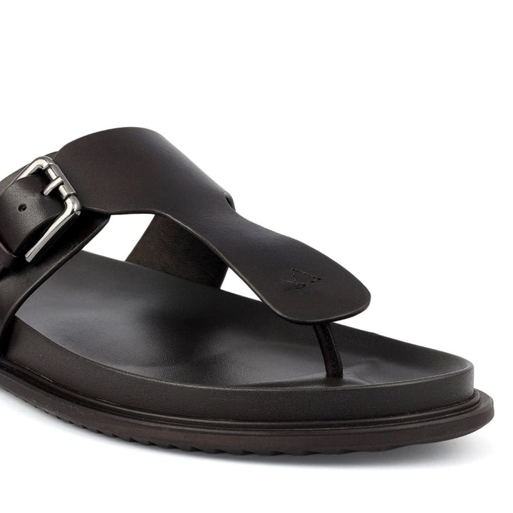 Brown Thong Buckle Sliders