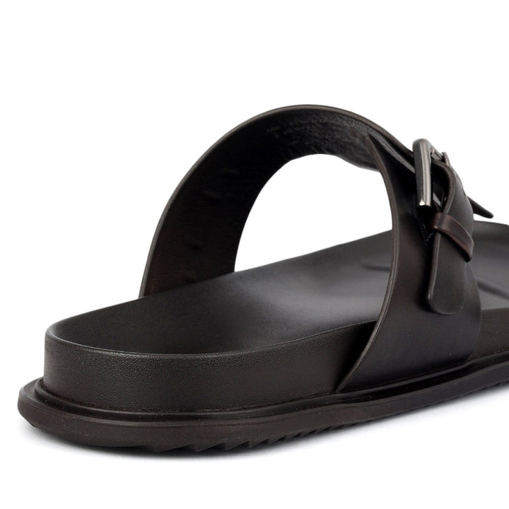 Brown Thong Buckle Sliders
