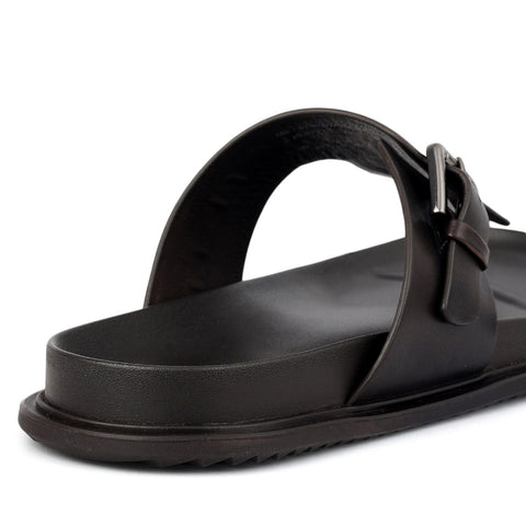 Brown Thong Buckle Sliders