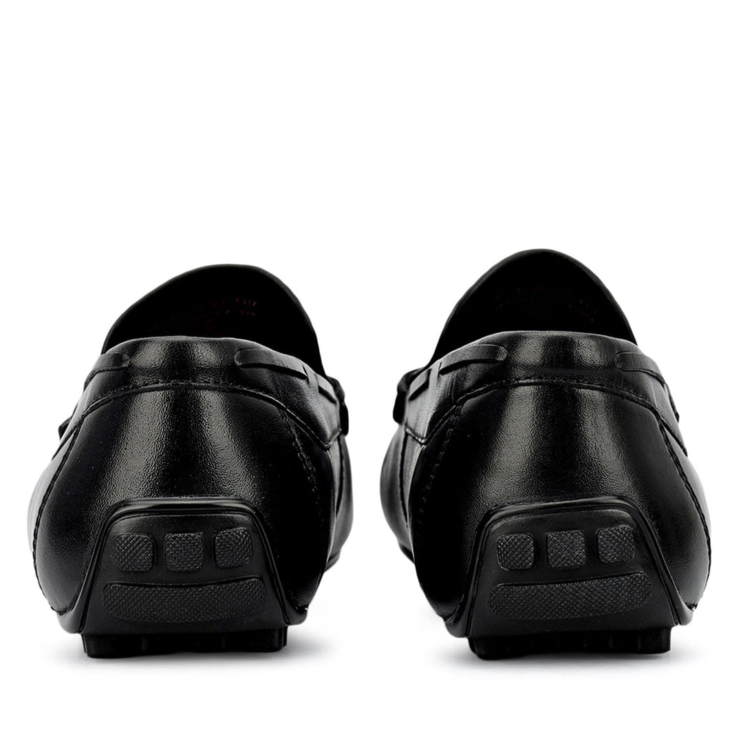 Black Mat Textured Moccasins With Tassels