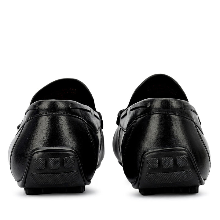 Black Mat Textured Moccasins With Tassels
