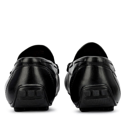 Black Mat Textured Moccasins With Tassels