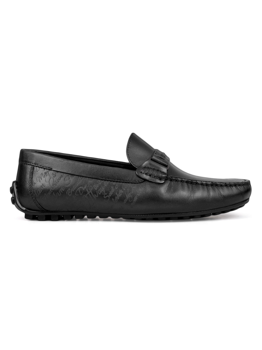 Black Leather Moccasins With Panel