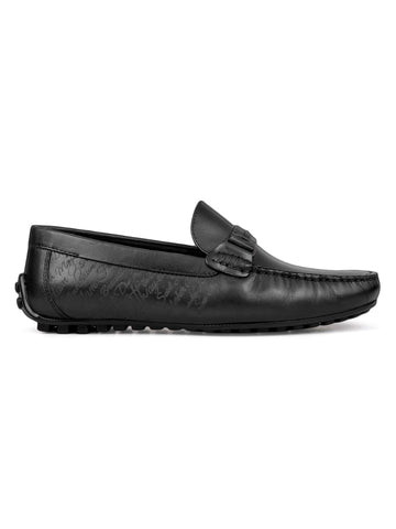 Black Leather Moccasins With Panel