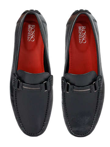 Black Leather Moccasins With Panel