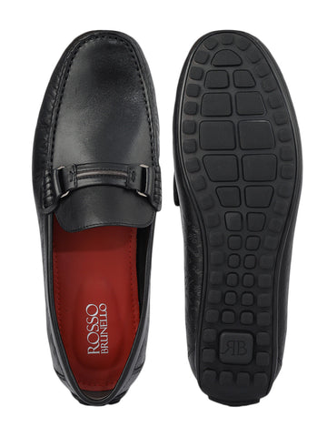 Black Leather Moccasins With Panel