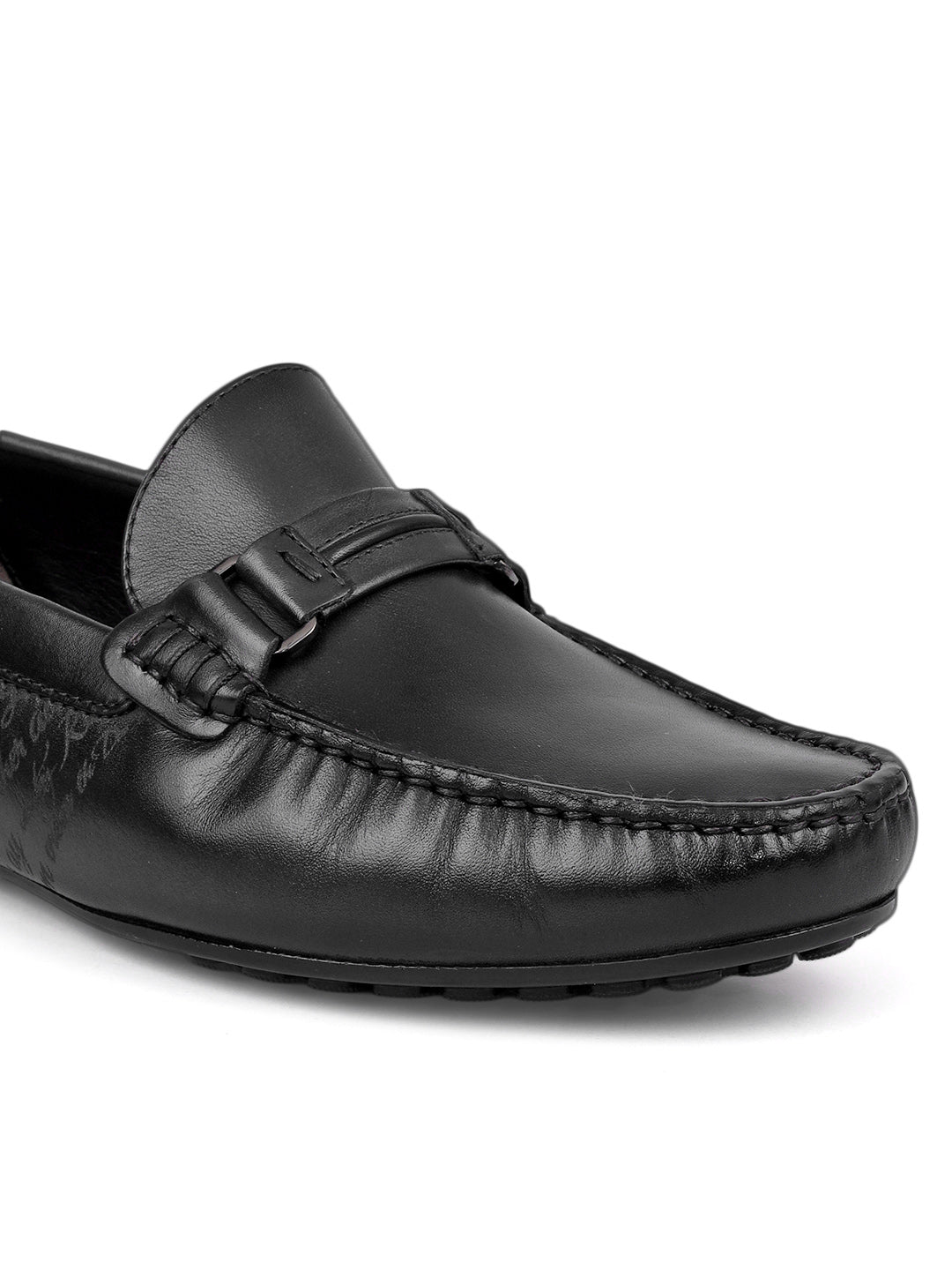 Black Leather Moccasins With Panel