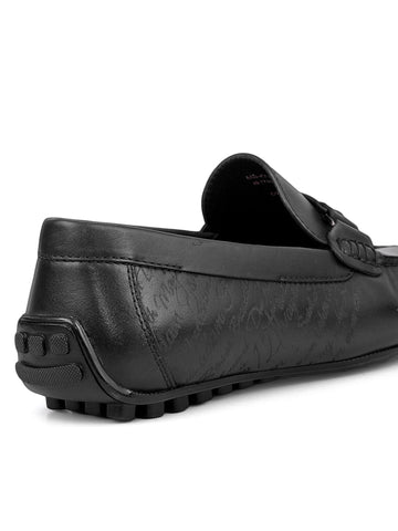 Black Leather Moccasins With Panel