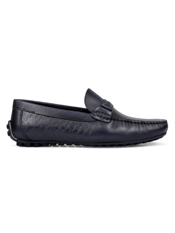Blue Leather Moccasins With Panel