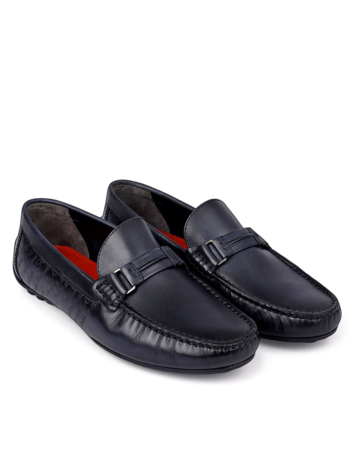 Blue Leather Moccasins With Panel