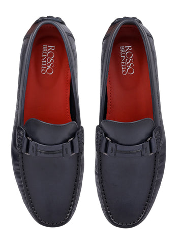 Blue Leather Moccasins With Panel