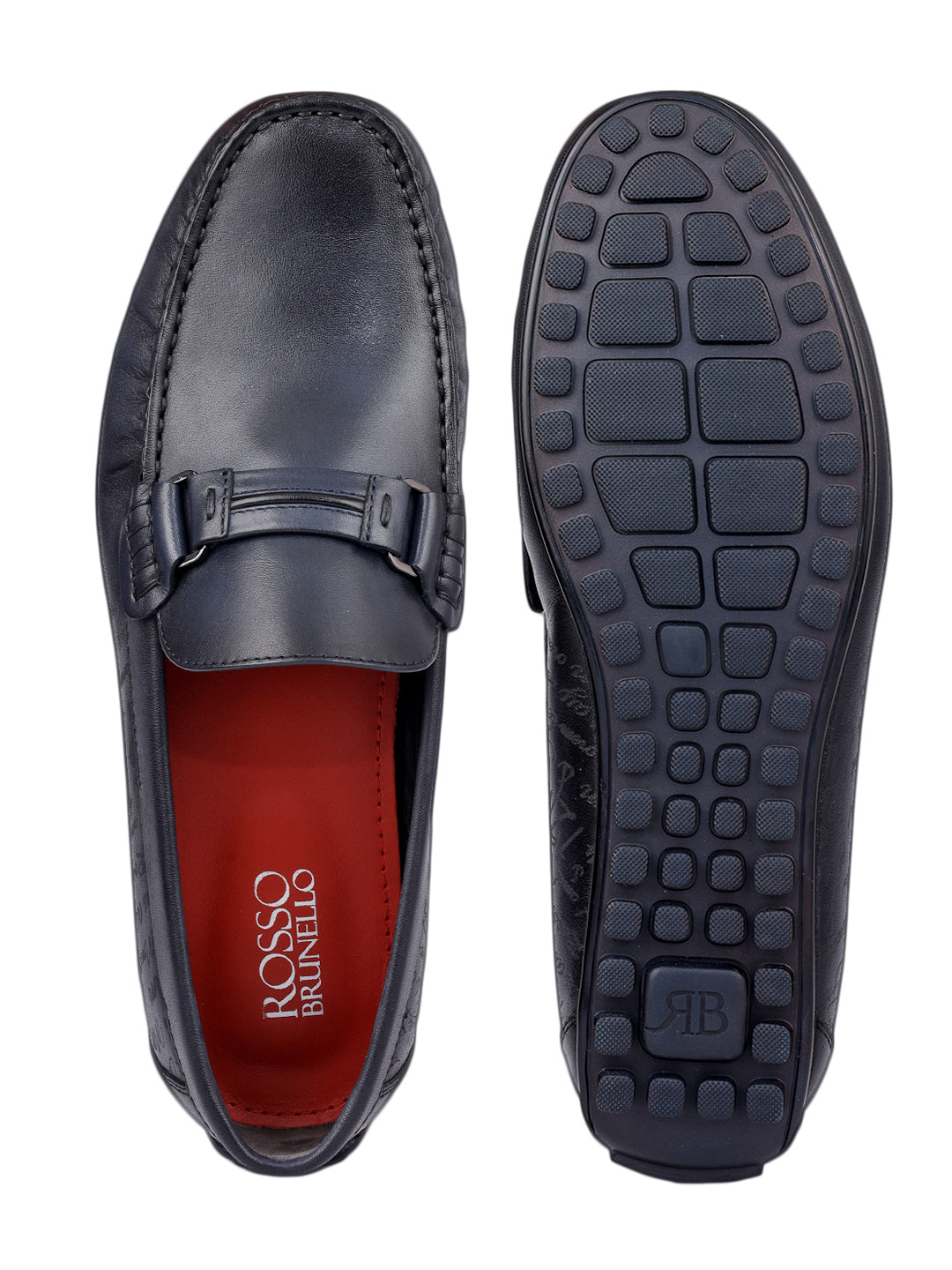 Blue Leather Moccasins With Panel