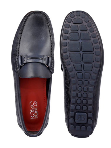 Blue Leather Moccasins With Panel