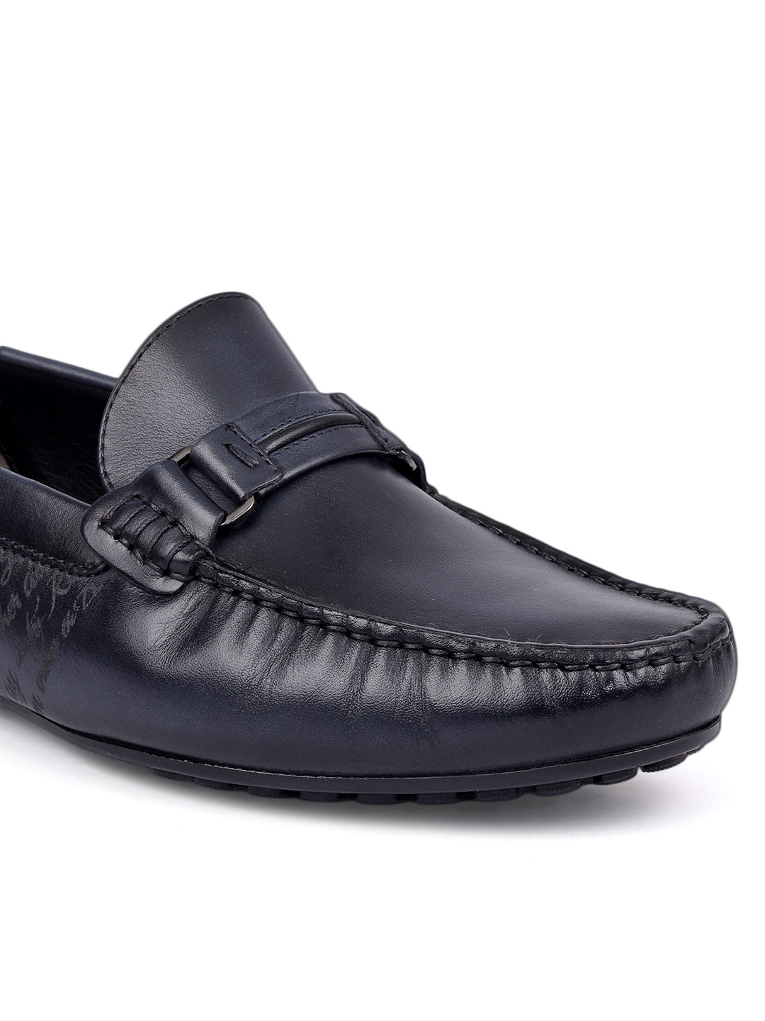 Blue Leather Moccasins With Panel