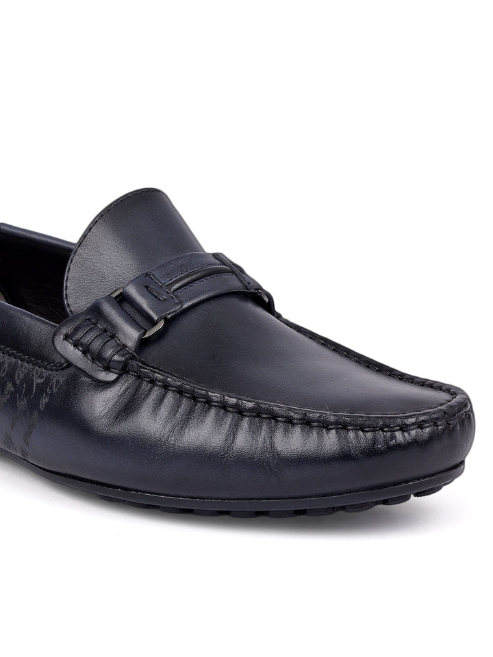 Blue Leather Moccasins With Panel