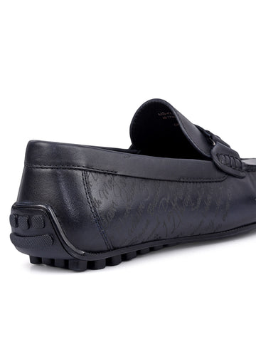Blue Leather Moccasins With Panel