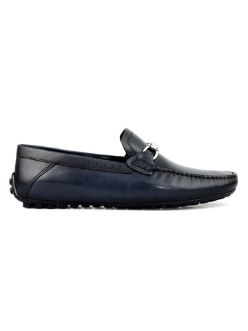 Blue Metal Bit Moccasins