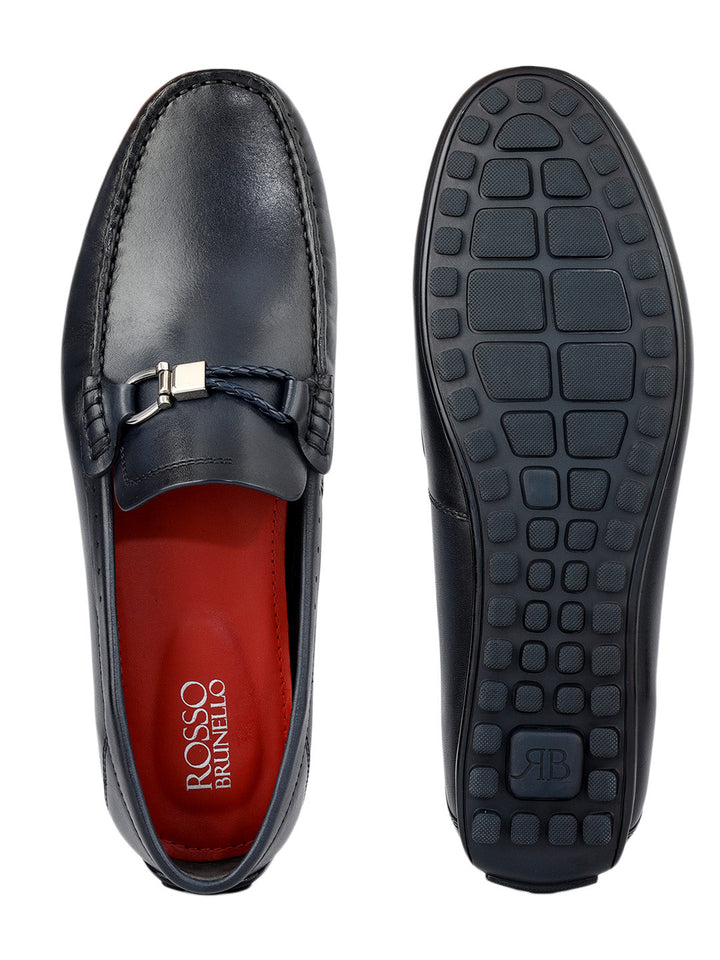 Blue Metal Bit Moccasins