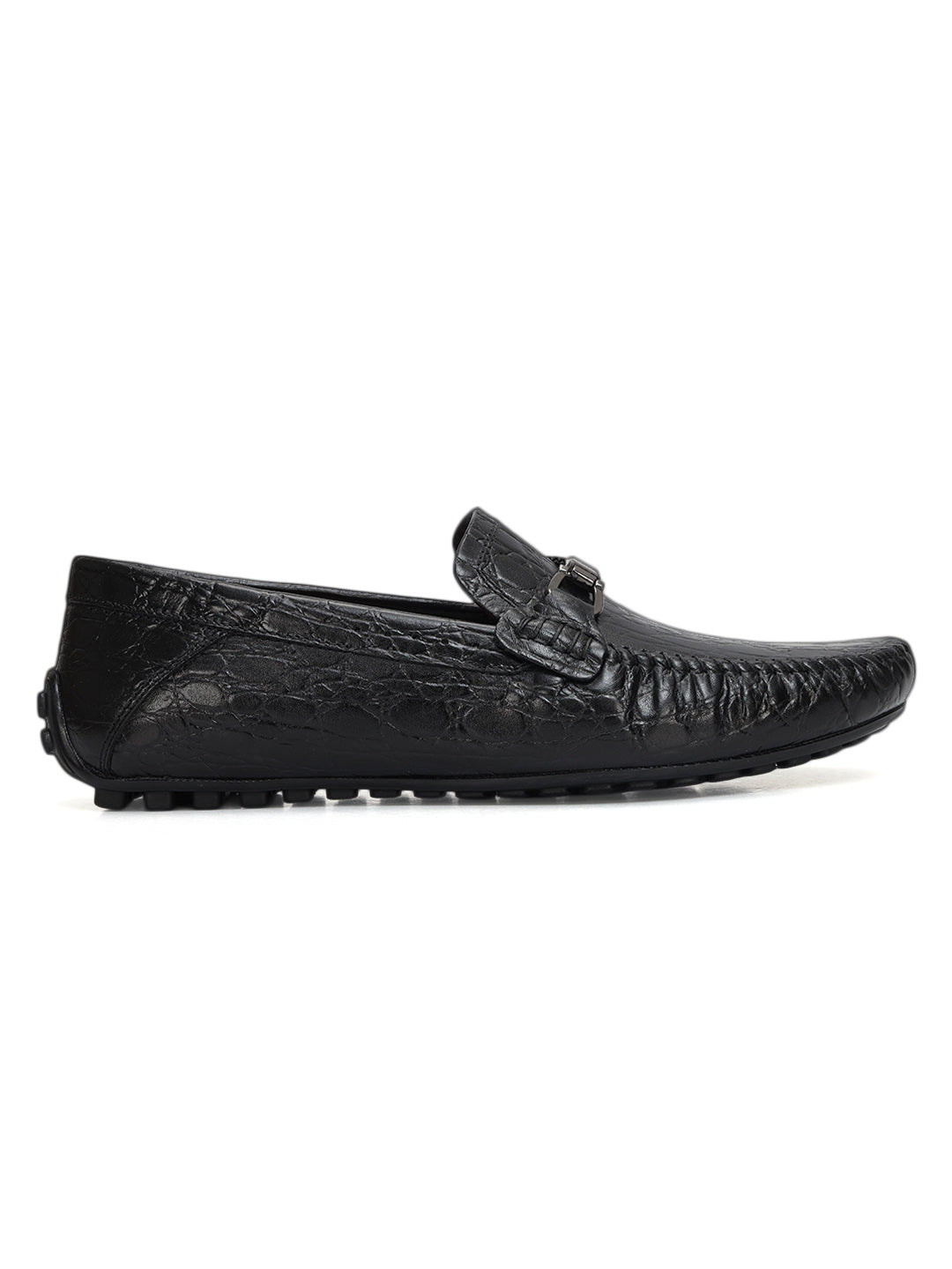 Black Croco Textured Moccasins