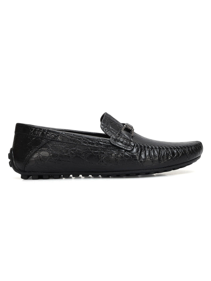 Black Croco Textured Moccasins