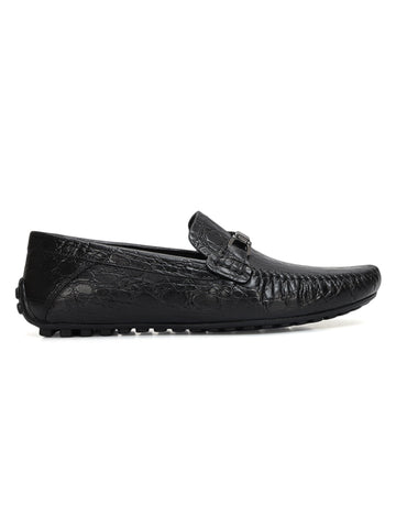 Black Croco Textured Moccasins