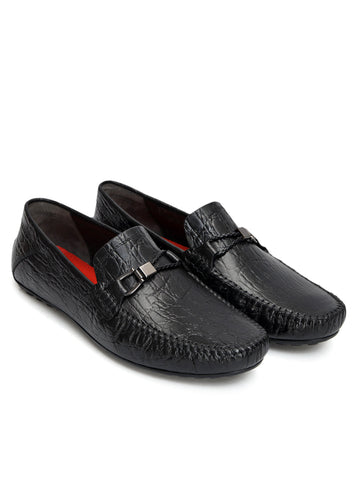 Black Croco Textured Moccasins