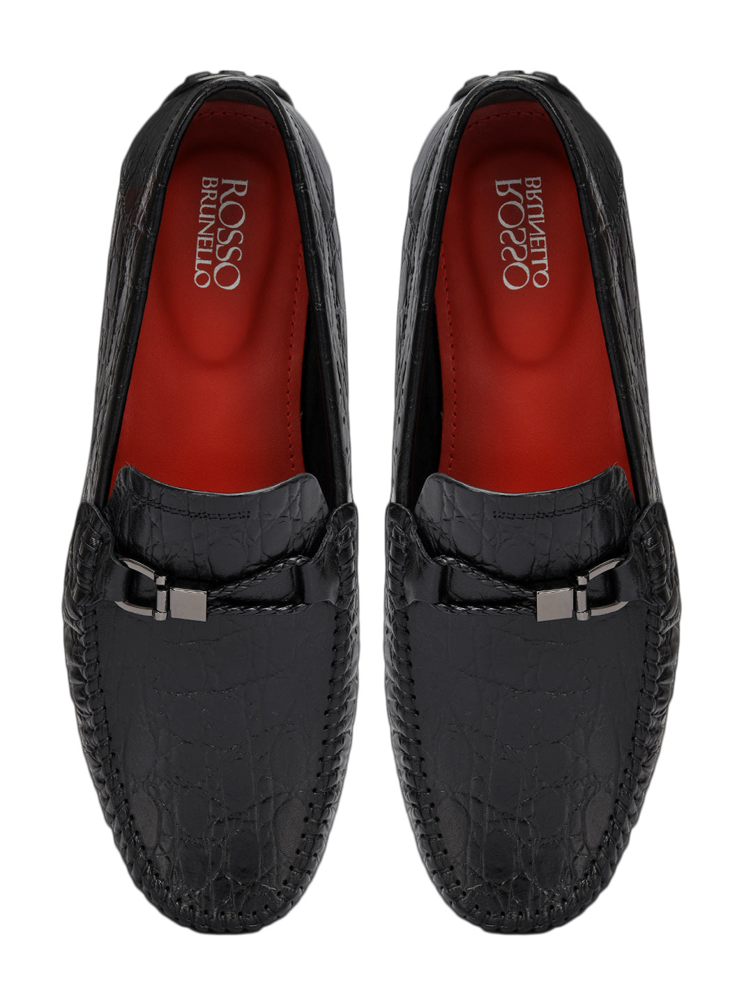 Black Croco Textured Moccasins