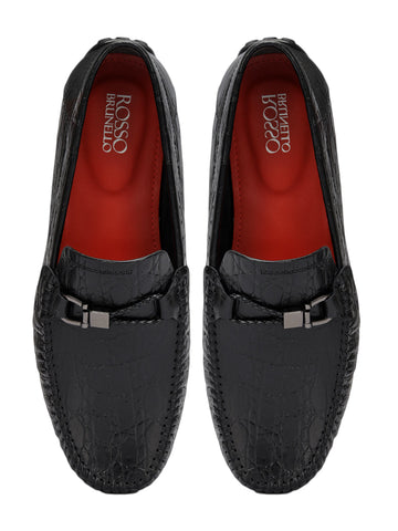 Black Croco Textured Moccasins