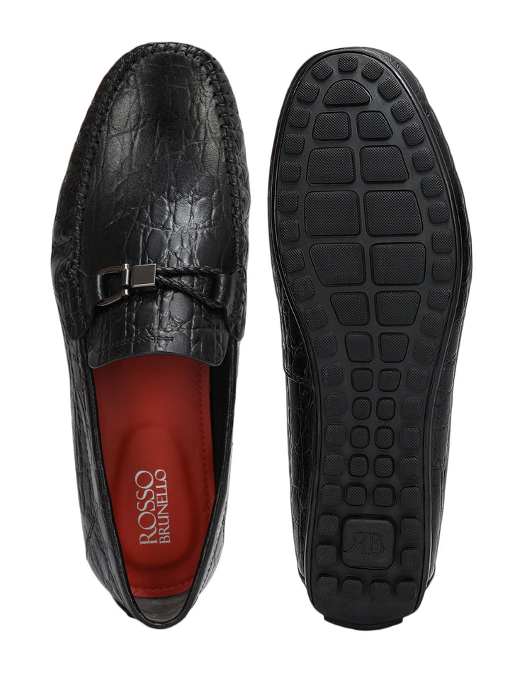 Black Croco Textured Moccasins