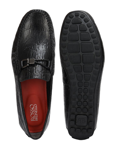 Black Croco Textured Moccasins