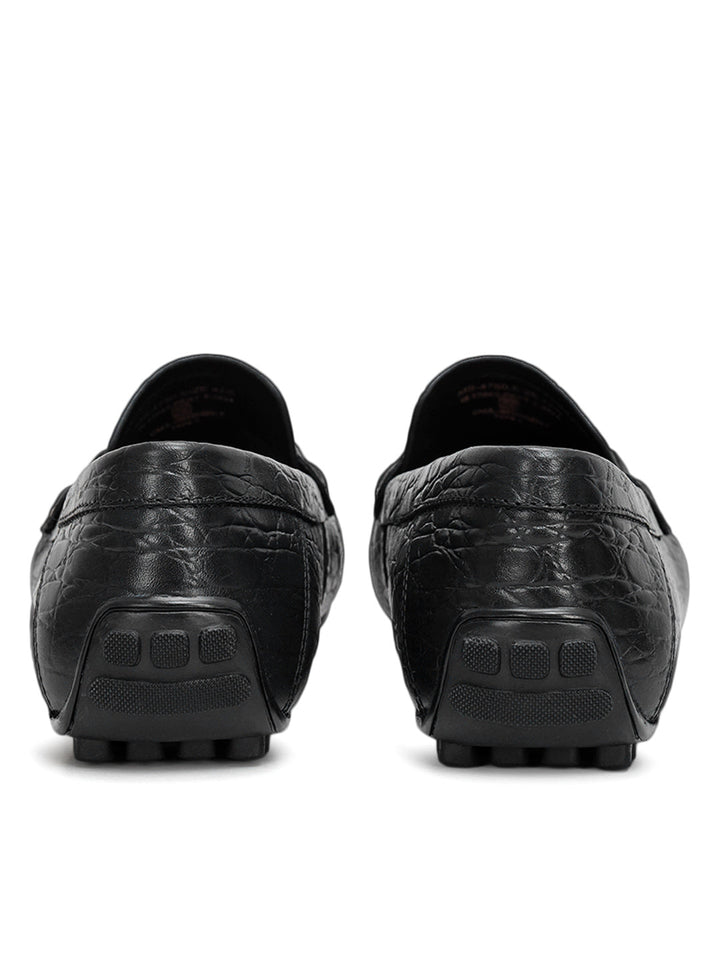 Black Croco Textured Moccasins