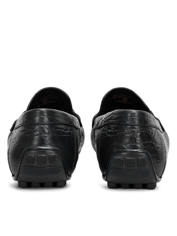 Black Croco Textured Moccasins